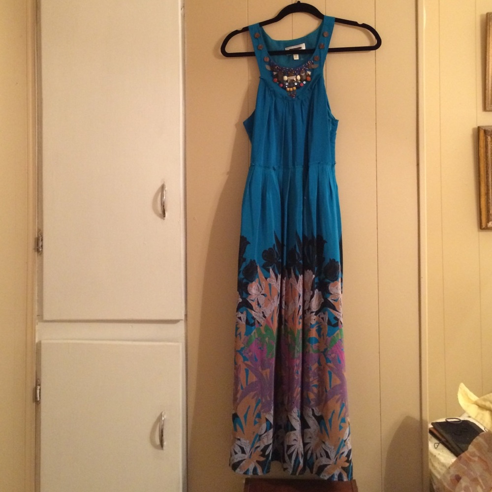 Silk turquoise and floral Anthropologie dress